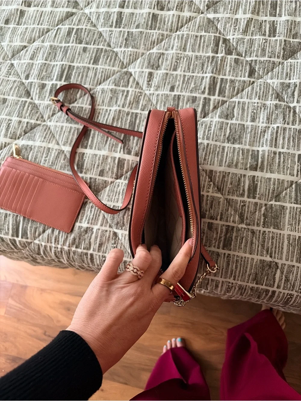 Michael Kors Dusty Rose Perforated Crossbody with Gold Accents and Wallet
